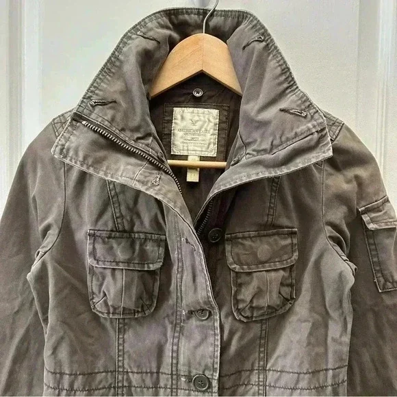 American Eagle Outfitters Jacket Utility Military Cargo Field Cotton Brown XS - Picture 5 of 16